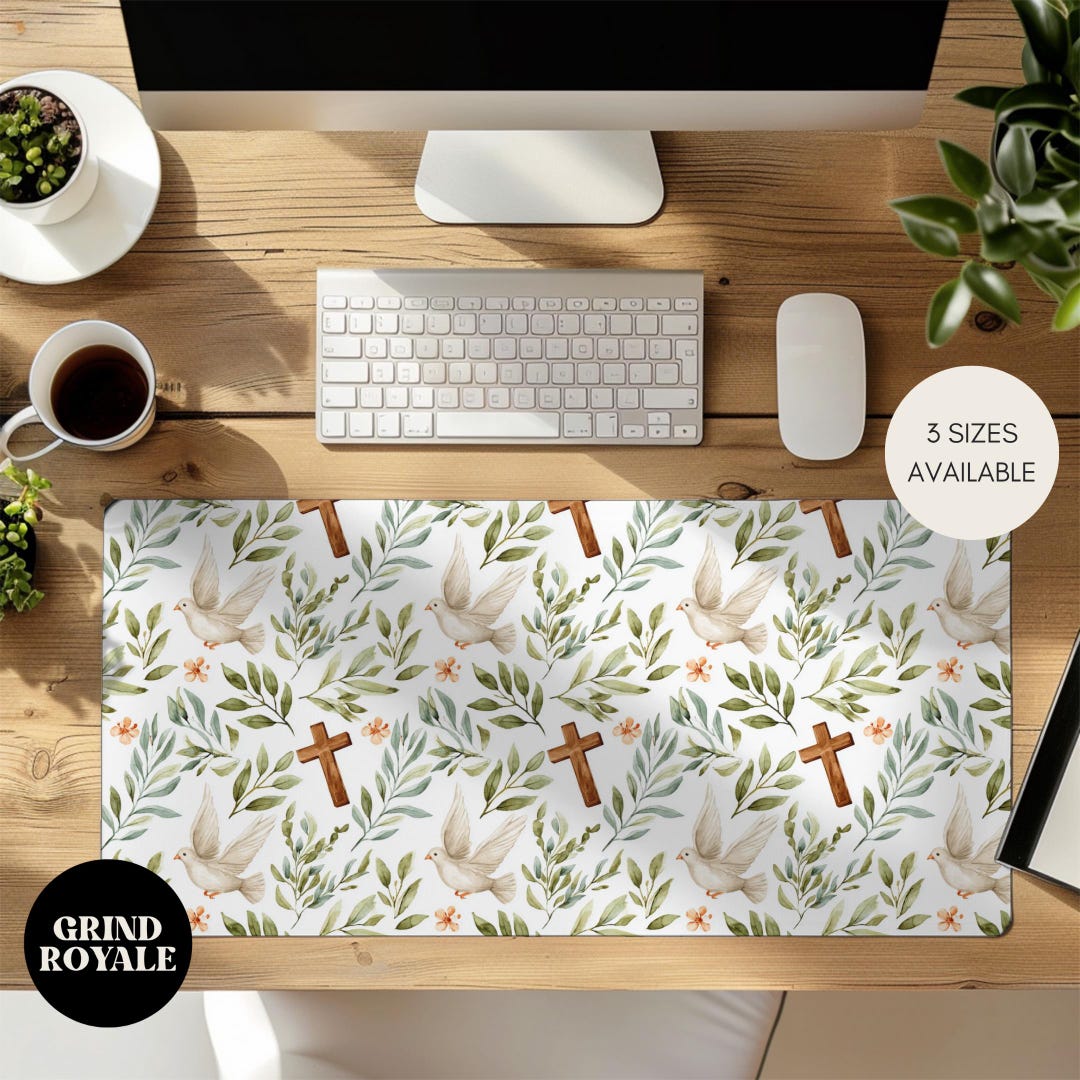 Christian Doves Botanical Large Desk Mat, Green Desk Mat, Gamer Desk ...