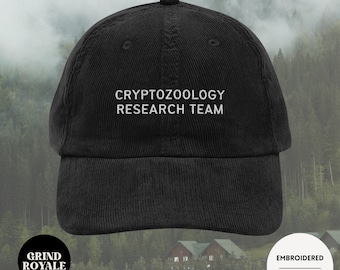 Cryptozoology Vintage Embroidered Corduroy Hat, Funny Hat, Funny Embroidered Hat, Cryptids, Cryptids Hat, Cryptozoology Gift,Bigfoot,Mothman