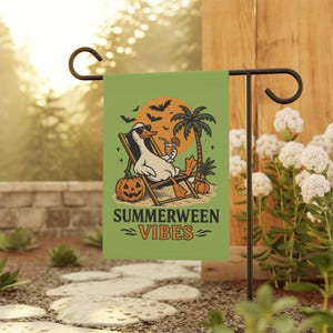 Summerween Garden Flag, Halloween Garden Flag,Cute Creepy Garden Flags, Funny Yard Flag,Summer Garden Flag, Housewarming Gift, House Banner