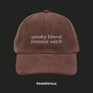 Spöklik liberal feministisk häxa Vintage broderad manchesterkeps, spöklik liberal feministisk häxa, feministisk hatt, present till feminister, goth hatt