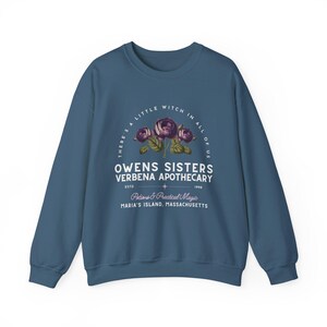 Owens Sisters Apothecary Witch Shirt, Cute Fall Sweatshirt, Witchy Woman Gifts, Witch Gift, 90s Witch Movies, Gifts for Geeks Indigo Blue