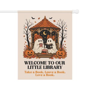 Kleine Bibliothek Gruselige Gartenfahne, Bibliotheksgartenfahne, Bücherfahnen, Lesegartenfahne, Bücherwurmfahne, Fortschrittliche Fahne, Bibliothekschild Bild 8