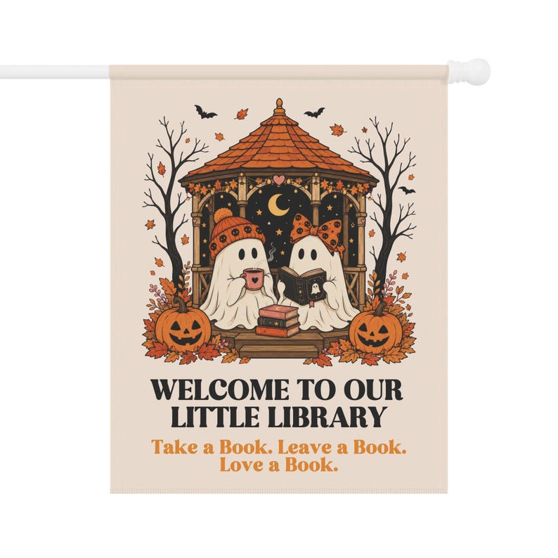 Kleine Bibliothek Gruselige Gartenfahne, Bibliotheksgartenfahne, Bücherfahnen, Lesegartenfahne, Bücherwurmfahne, Fortschrittliche Fahne, Bibliothekschild Bild 8