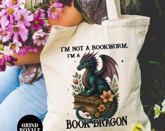 Borsa tote Book Dragon, borsa tote Bookish, borsa tote per la scuola, Bookworm, borsa tote per biblioteca, regali per lettori, romanticismo, Book Addict, club del libro