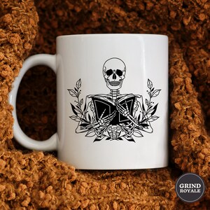 Skeleton Book Reading Coffee Mug, Book Lover Gift, Librarian Coffee Mug, Book Lover, Book Club Gifts, Reading Mug, Book Gift, Goth Mug