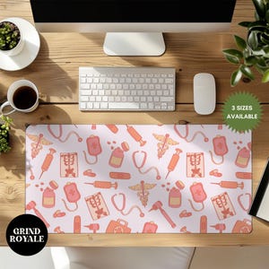 Cute Pink Nurse Desk Mat, Cute Pink Desk Mat, Gamer Desk Mat, Gifts for Nurse, Large Desk Mat, Desk Accessories, Cute Desk Accessories