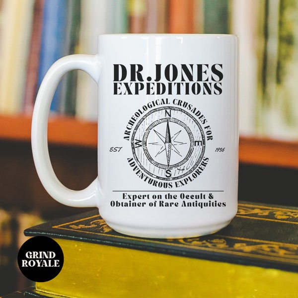 Dr Jones Expeditions Coffee Mug, Indiana Jones Mug, Indiana Jones, 80s Movies, Movie Lover Gift, Harrison Ford, Gifts for Geeks, Dad Mug