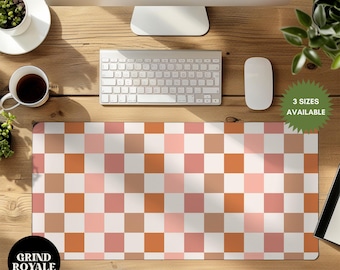 Sous-main esthétique à carreaux, grand tapis de souris de style rétro pour ordinateur, accessoires de bureau esthétiques, cadeaux de bureau pour elle mignonne, tapis de joueur
