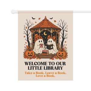 Kleine Bibliothek Gruselige Gartenfahne, Bibliotheksgartenfahne, Bücherfahnen, Lesegartenfahne, Bücherwurmfahne, Fortschrittliche Fahne, Bibliothekschild Bild 7
