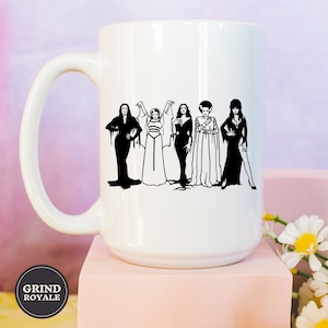 Horror Queens Coffee Mug, Morticia Addams, Elvira, Halloween Coffee Mug, Goth Mug, Horror Movie Gift, Horror Movie Lover