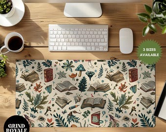 Tapis de bureau livresques Cottagecore, Tapis de bureau livresques, Tapis de bureau pour joueur, Tapis de bureau de jeu, Grand tapis de bureau, Accessoires de bureau, Amoureux des livres, Cottagecore