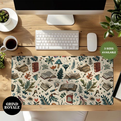 Cottagecore Bookish Desk Mat, Bookish Desk Mat, Gamer Desk Mat, Gaming Desk Mat, Large Desk Mat, Desk Accessories, Book Lover, Cottagecore