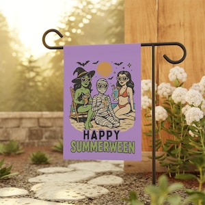 Summerween Garden Flag, Halloween Garden Flag,Cute Creepy Garden Flags, Funny Yard Flag,Summer Garden Flag, Housewarming Gift, House Banner