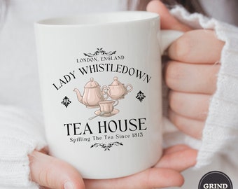 Lady Whistledown Tea House Mug, Spill the Tea, Bridgerton Mug, Lady Whistledown Society Papers, Bridgerton Gift, Duke of Hastings