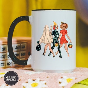 Vintage Trick-or-Treaters Coffee Mug, Halloween Coffee Mug, Goth Mug, Horror Movie Gift, Horror Movie Lover, Cute Halloween Mug
