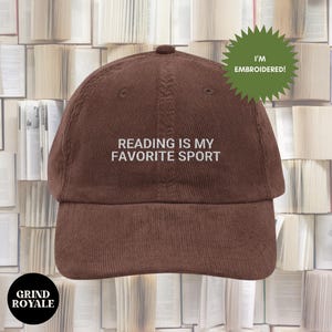 Vintage bestickte Cord Mütze ist mein Lieblingssport Buchliebhaber Hut, Statement Hut, Geschenk für Leser, lustiger Hut, Bücherwurm