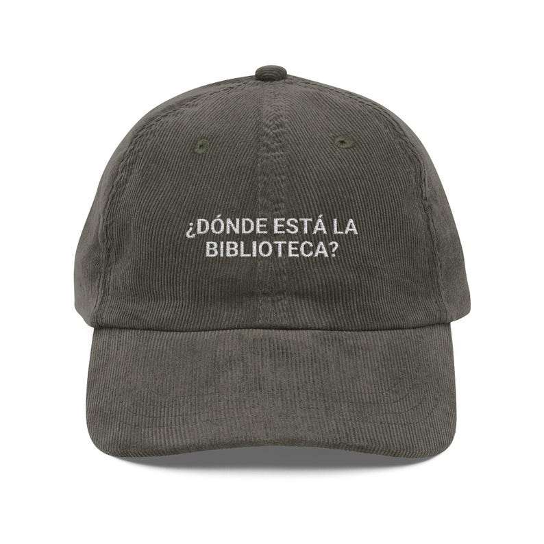 Vintage broderad manchesterhatt för bokälskare, hatt för bokälskare, iögonfallande hatt, present till läsare, spansk hatt, rolig hatt, bokklubbshatt bild 4
