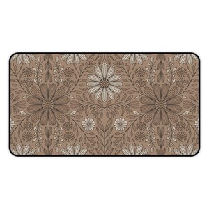 Boho Floral Taupe Large Desk Mat, Boho Desk Mat, Gamer Desk Mat, Gaming Desk Mat, Large Desk Mat, Desk Accessories, Floral Desk Mat image 3