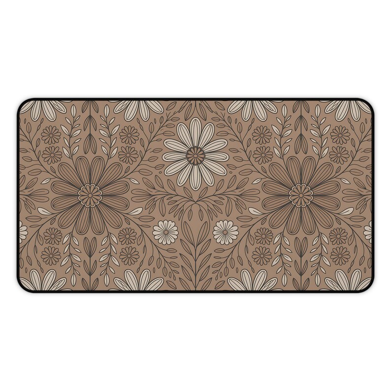 Boho Floral Taupe Large Desk Mat, Boho Desk Mat, Gamer Desk Mat, Gaming Desk Mat, Large Desk Mat, Desk Accessories, Floral Desk Mat image 3