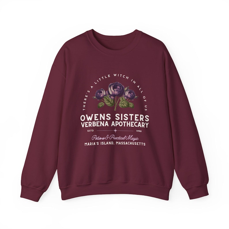 Owens Sisters Apothecary Witch Shirt, Cute Fall Sweatshirt, Witchy Woman Gifts, Witch Gift, 90s Witch Movies, Gifts for Geeks Maroon