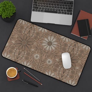 Boho Floral Taupe Large Desk Mat, Boho Desk Mat, Gamer Desk Mat, Gaming Desk Mat, Large Desk Mat, Desk Accessories, Floral Desk Mat image 7