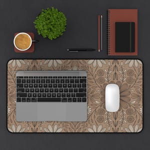 Boho Floral Taupe Large Desk Mat, Boho Desk Mat, Gamer Desk Mat, Gaming Desk Mat, Large Desk Mat, Desk Accessories, Floral Desk Mat image 8