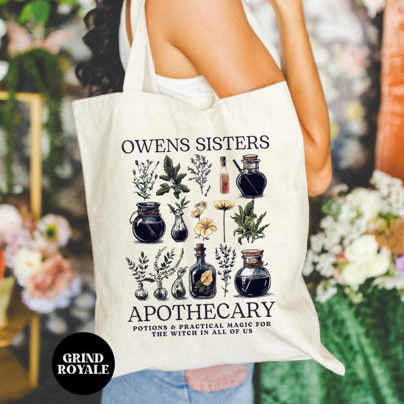 apothecary witchy botanical tote bag