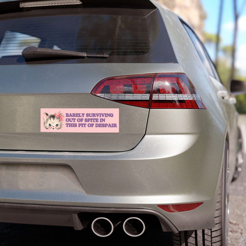 Imán para parachoques de coche con humor negro y gato kitsch, imán divertido para coche, pegatina divertida para parachoques, pegatina para parachoques, pegatinas de "Unhinged", pegatinas de la generación Z, emo anciano imagen 3