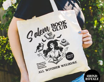 Borsa tote spettrale Salem Book Club, borsa tote horror, borsa tote spettrale di Halloween, borsa tote per la scuola, amante dell'horror, fantasma del futuro, regalo da strega