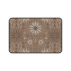 Boho Floral Taupe Large Desk Mat, Boho Desk Mat, Gamer Desk Mat, Gaming Desk Mat, Large Desk Mat, Desk Accessories, Floral Desk Mat image 2