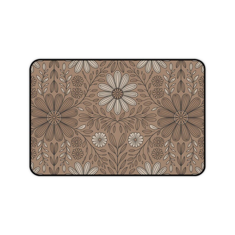 Boho Floral Taupe Large Desk Mat, Boho Desk Mat, Gamer Desk Mat, Gaming Desk Mat, Large Desk Mat, Desk Accessories, Floral Desk Mat image 2
