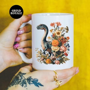 Dinosaur Floral Coffee Mug, Paleontology Mug, Paleontology Gift, Dinosaur Lover Gift, Mugs for Women, Dinosaur Mug, Dinosaur Gift