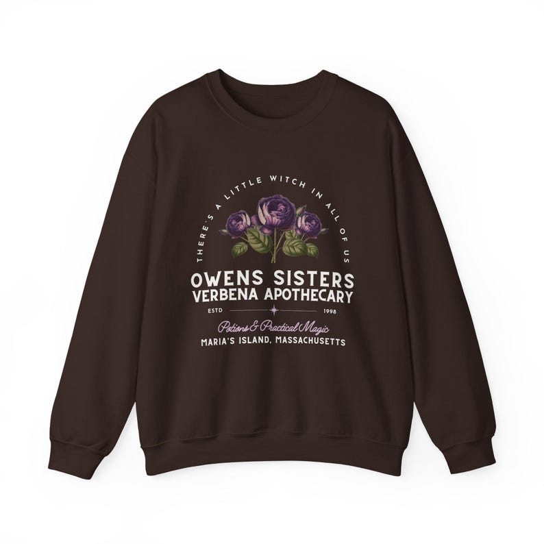 Owens Sisters Apothecary Witch Shirt, Cute Fall Sweatshirt, Witchy Woman Gifts, Witch Gift, 90s Witch Movies, Gifts for Geeks Dark Chocolate