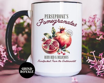 Taza de granada de Perséfone, taza de Dark Academia, taza de mitología griega, Perséfone y Hades, Booktok, regalo de libros, Light Academia, taza del club de lectura