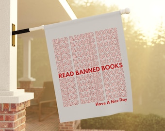 Przeczytaj zakazane książki Flaga ogrodowa, Mała flaga ogrodowa biblioteki, Flaga ogrodowa do czytania, Flaga podwórkowa Bookish, Flaga postępowa, Liberalna, Flaga Demokratów