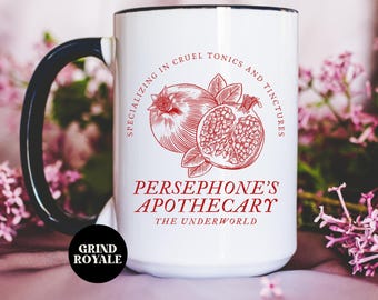 Taza del boticario de Perséfone, taza de Dark Academia, taza de mitología griega, Perséfone y Hades, Booktok, regalo literario, Light Academia, taza del club de lectura