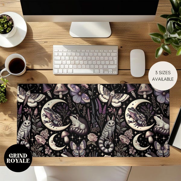 Dark Cottagecore Witchy Frog Large Desk Mat, Purple Desk Mat, Gamer Desk Mat, Desk Accessories, Goth Desk Mat, Desk Office Decorations