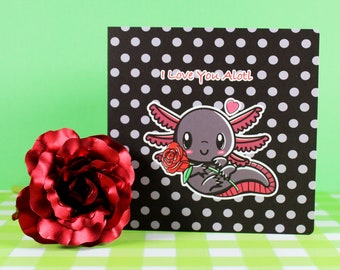 Black Axolotl Valentines Day Card - Personalised Valentines Card - Valentines For Him - Card For Boyfriend - Black Dragon Greetings Card -