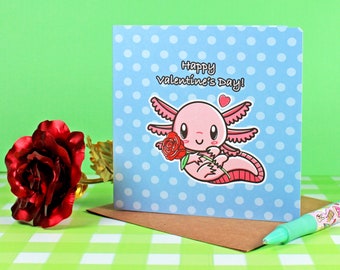 Pink Axolotl Valentines Day Card - Personalised Valentine's Day Card - Cute Pink Dragon Card - Card For Girlfriend - Card For Wife