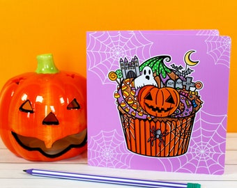 Halloween Cupcake Card - Personalised Halloween Card - Spooky October Birthday Card - Party Card - Cute Horror Card - Gothic Wedding