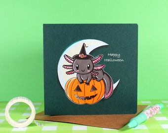 Axolotl Halloween Greetings Card - Spooky Card - Personalised Card - Horror Card - Cute Party Invitation - Halloween Birthday Card