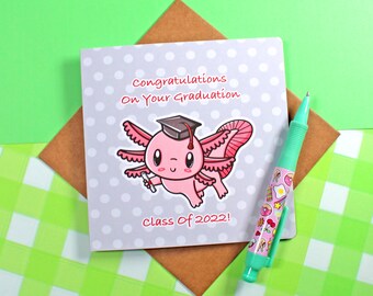 Cute Axolotl Graduation Card - Personalised Card - Axolotl Congratulations Card  - Passed Exams Card - Class Of 2022