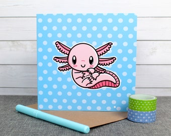 Cute Axolotl Blank Greetings Card - Personalised Card - All Occasions - Pink Water Dragon Card - Birthday - Anniversary - Congratulations