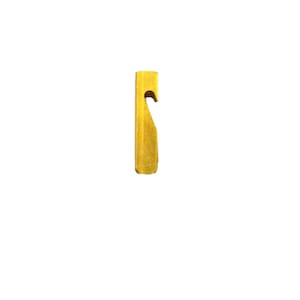 May include: A gold-coloured metal hook with a simple design. The hook is small and has a rounded top.