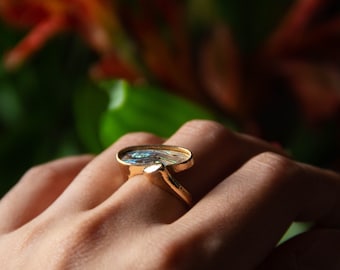 Oval Abalone Paua Shell Ring: 14k Gold Plated, Adjustable