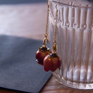 Rose Earrings - Everlasting Rose Bud Dangle&Drop Golden Earrings, Gift for Her