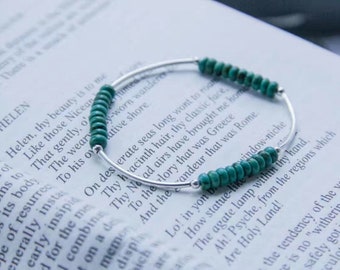 Turquoise Minimalist Bracelet with 925 silver tube chain, natural gemstone handmade jewellery