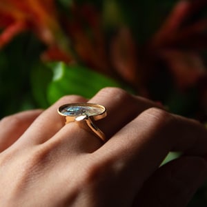 Paua Shell Ring, Oval Adjustable Design with 14k Gold Plated Setting