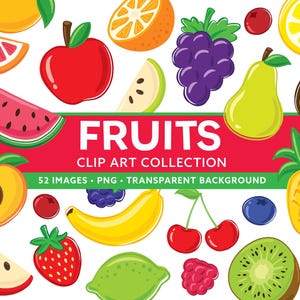 Conjunto de imágenes prediseñadas de frutas - Imágenes prediseñadas de frutas lindas PNG - Imágenes prediseñadas de frutas de verano - Gráficos de doodle de frutas - Imágenes prediseñadas de manzana - Gráfico de pegatinas de frutas - Uso comercial