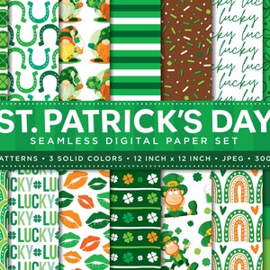 Set di carta digitale per il giorno di San Patrizio - Modello senza cuciture di San Patrizio - Carta per scrapbooking digitale - Download istantaneo di San Patrizio carino